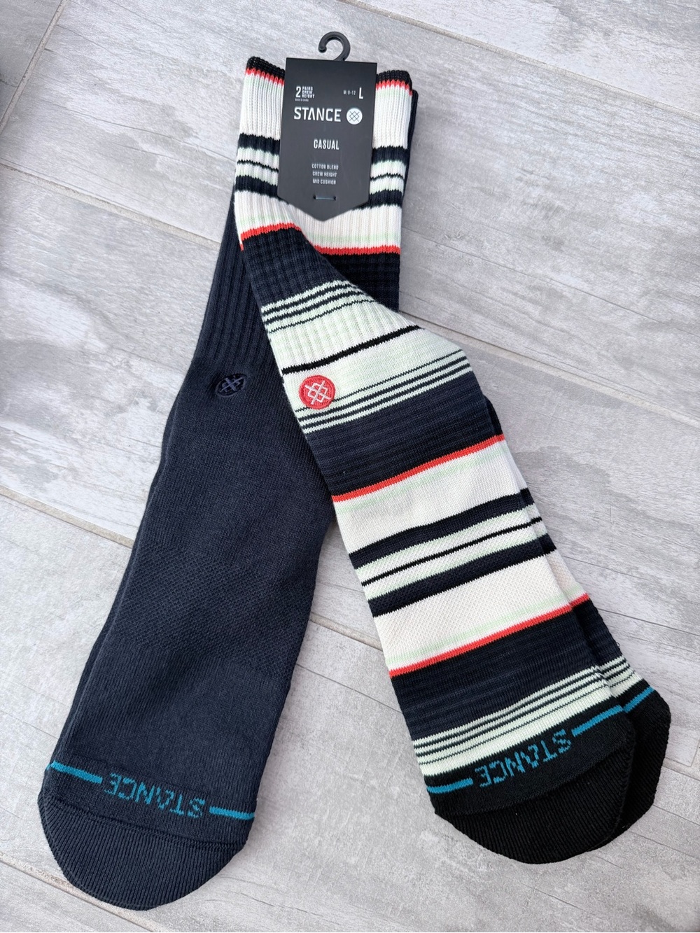 Stance Men’s Casual Crew Socks - Black, White, Red & Teal Accents